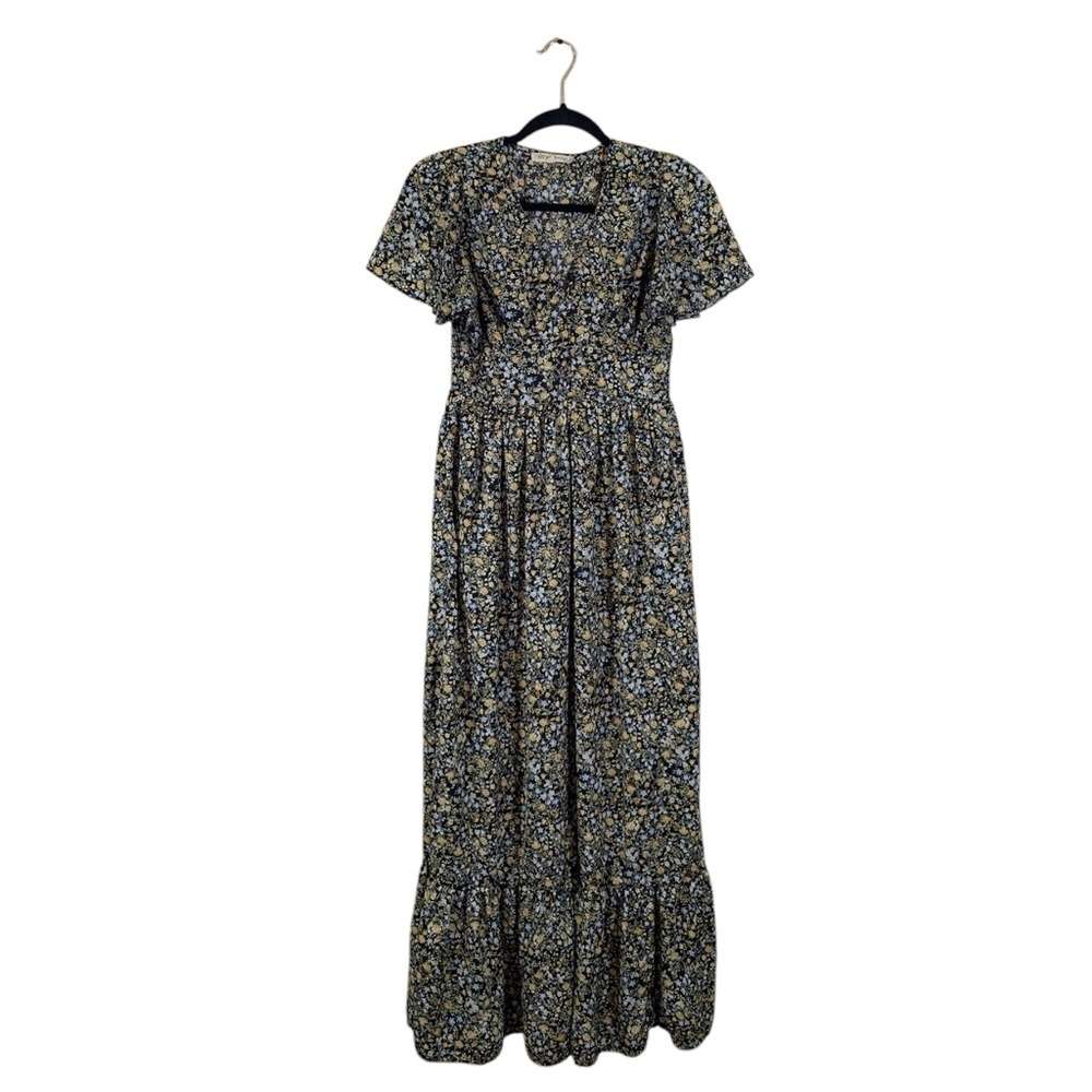 Black & Yellow Floral V-Neck Maxi Dress Size M